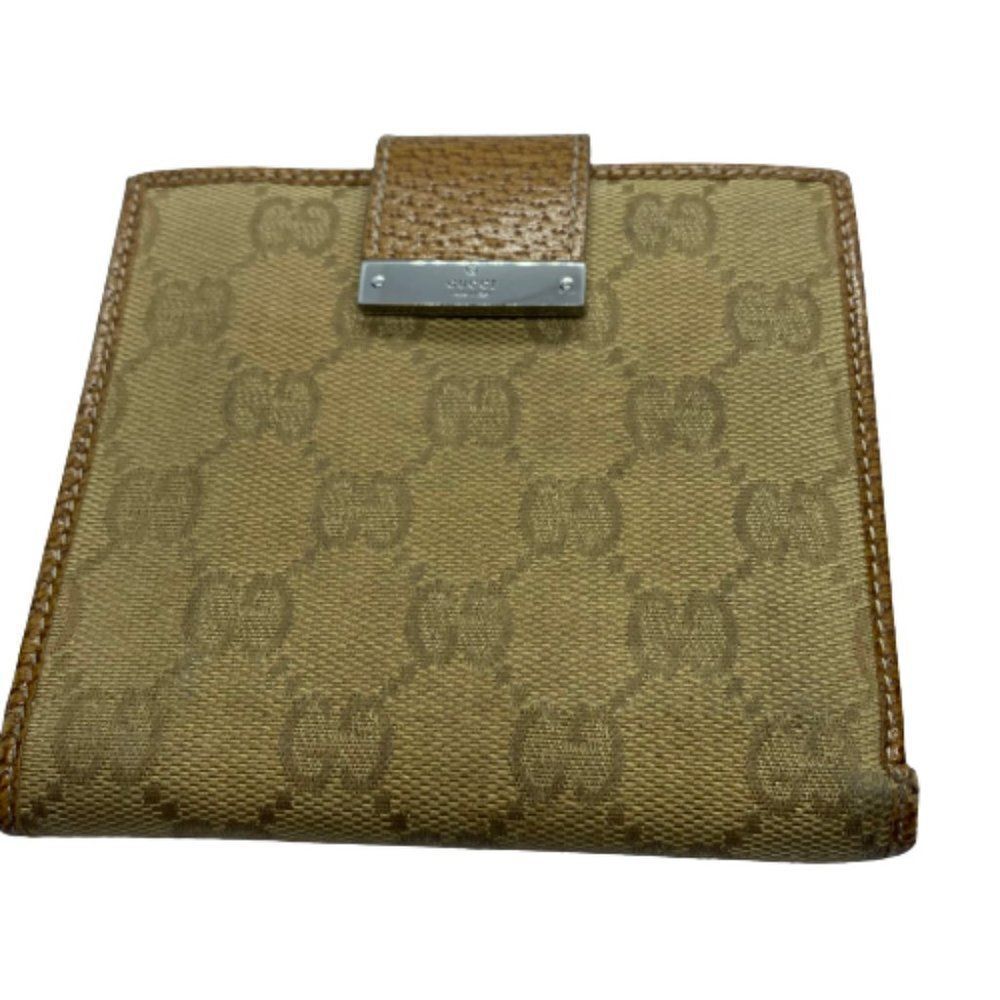 Authentic GUCCI Vintage Brown / Tan Canvas & Leather Double Sided Bifold Wallet